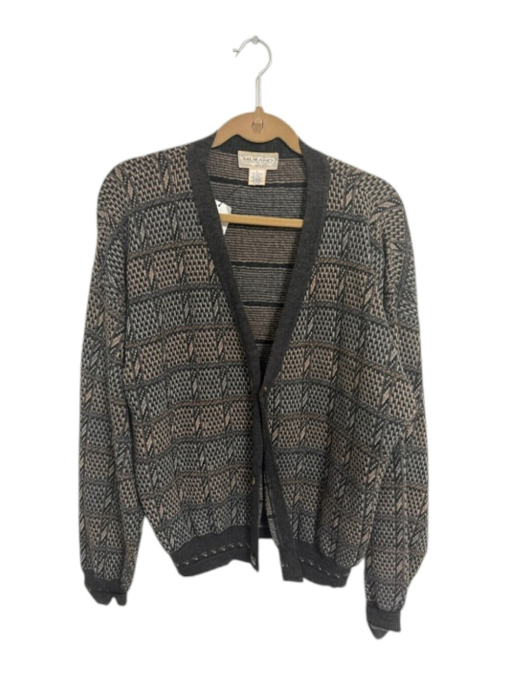 Vintage Murano Italian Wool Blend Cardigan Sweater Large VNeck